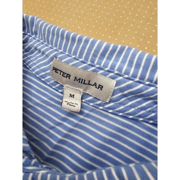 Peter Millar Pilot Mill Polo Mens Medium Pima Cotton Blue Striped Soft - Picture 8 of 11